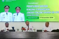Sosialisasi Produk Hukum Daerah Kabupaten Teluk Bintuni,  Menghadirkan Narasumber Dr. George F. Wanma, Kabag Hukum SETDA Kabupaten Teluk Bintuni, dan Dr. Daud D. Balubun, Praktisi Hukum Teluk Bintuni, dengan bertindak sebagai Moderator, Rivaldi Kwando, Plt. Bappelitbangda Teluk Bintuni. Aula Sasana Karya Kantor Bupati Teluk Bintuni, Rabu,(17/12/2025).