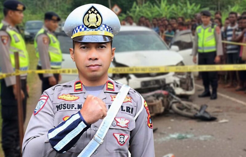 Kasat Lantas Polres Teluk Bintuni, AKP. Yusuf Manelat merilis laporan akhir tahun, terkait Lakalantas sepanjang tahun 2025/ Foto.HumPol TB + Ai