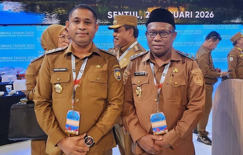 Bupati Kabupaten Teluk Bintuni, Yohanis Manibuy dan Wakil Bupati Joko Lingara hadiri Rakornas Pemerintah Pusat dan Daerah di Sentul International Convention Center (SICC), Kabupaten Bogor, Provinsi Jawa Barat, Senin (02/02/2026). Foto: FB Bugis Papua Barat