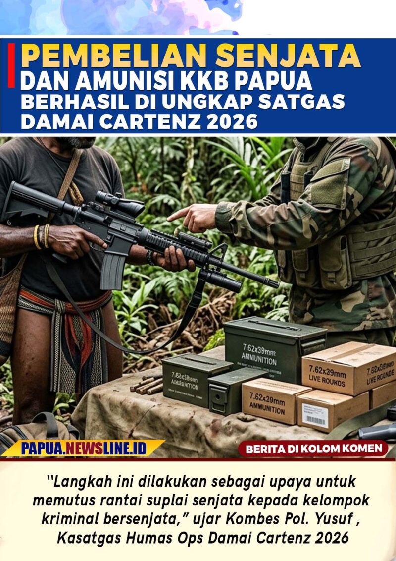 Satgas Damai Cartenz 2026 Bongkar Jaringan Pembelian Senjata dan Amunisi KKB Papua. Gambar: Pemanis