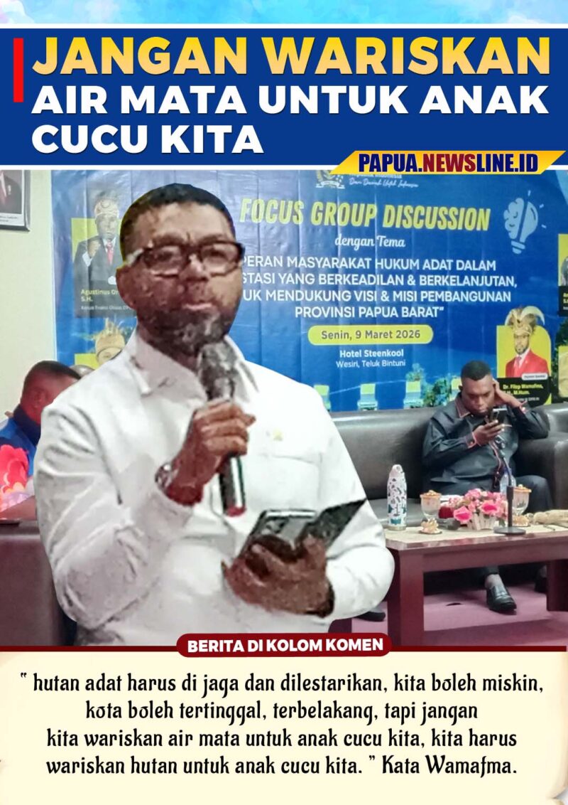 Dr. Filep Wamafma, Ketua Komisi III DPD RI pada  Seminar Sehari dengan Judul” Peran Masyarakat Hukum Adat dalam Investasi Berkeadilan dan Berkelanjutan, guna mendukung Visi Misi Provinsi Papua Barat Kabupaten Teluk Bintuni, Senin, (09/02/2026).