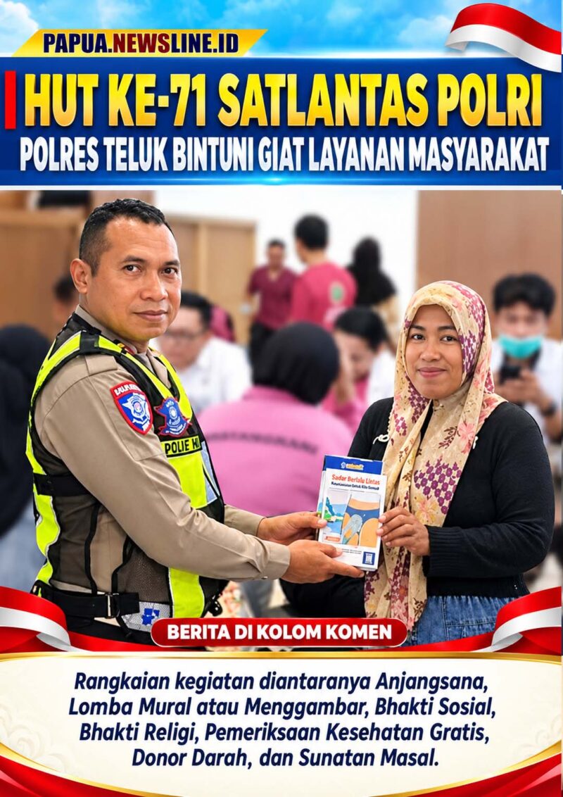 Foto: Kasat Lantas Polres Teluk Bintuni AKP. Yusuf Manilet menyerahkan Celana kepada peserta Sunatan Massal/ Sumber: Istimewa & Tina